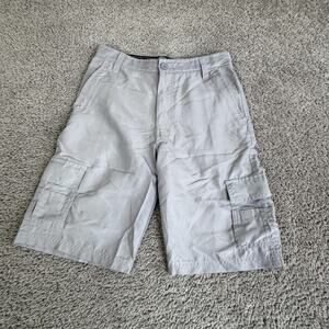 Burnside Shorts Boys 14/16 Gray Cargo Twill Pockets Inseam 10 In Flat Front Zip
